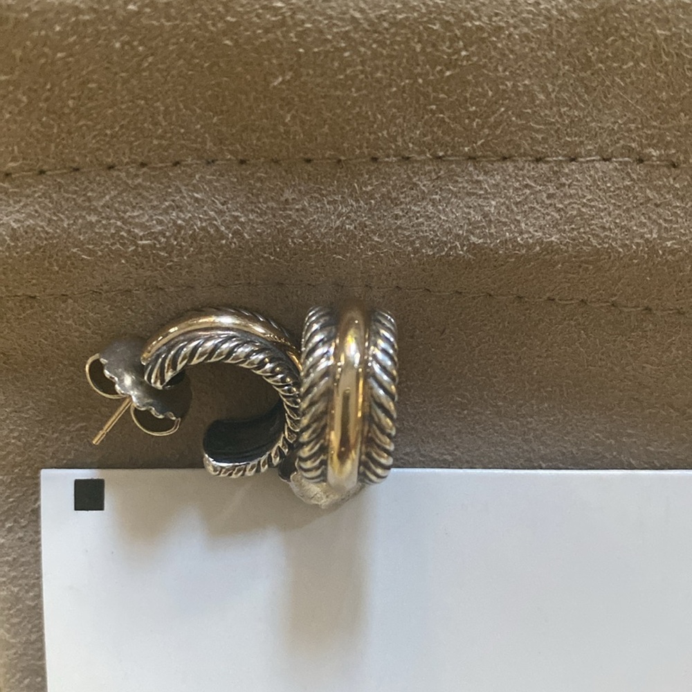 Authentic David Yurman 925/14K Huggie Cable Earrings.